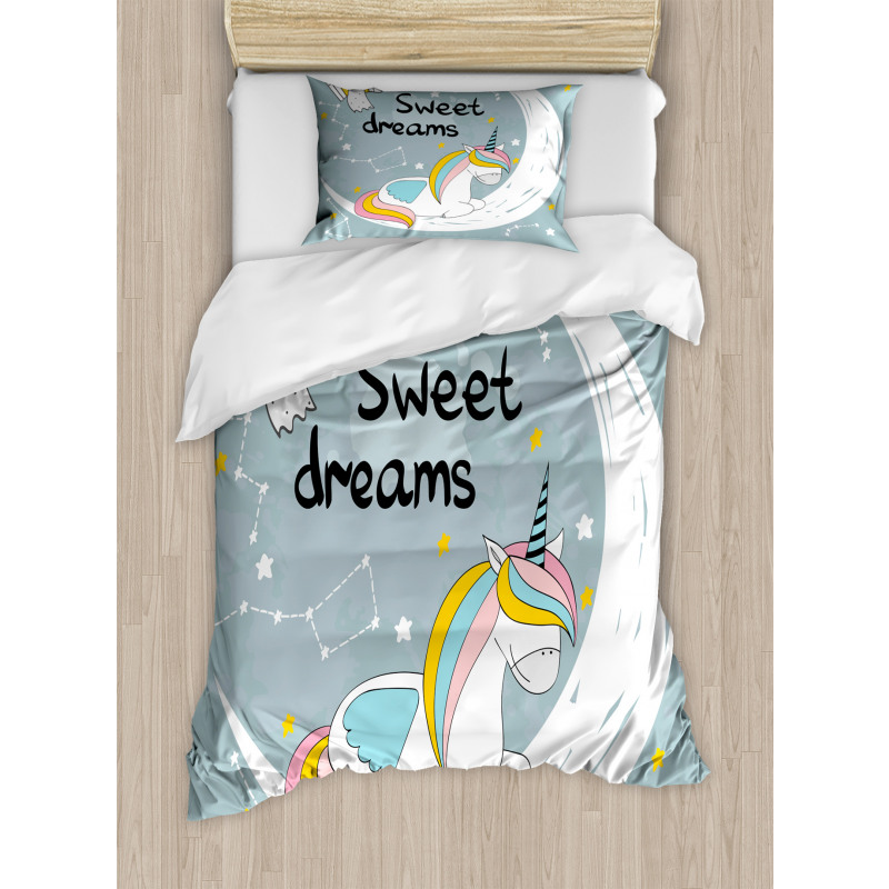 Unicorn on Crescent Duvet Cover Set