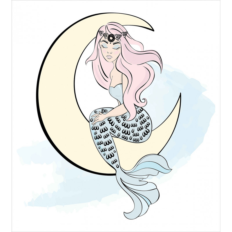 Mermaid Girl on Crescent Duvet Cover Set