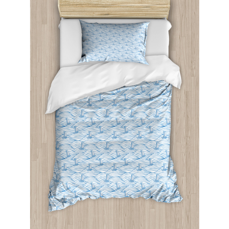 Sea Waves Sailboat Sketch Duvet Cover Set