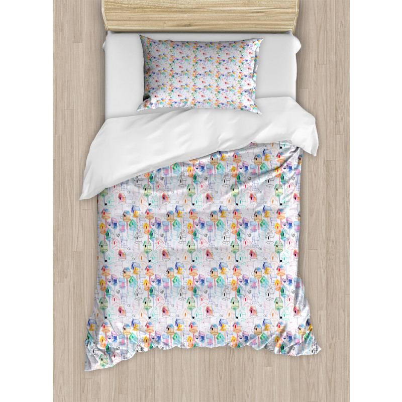 Colorful Nests Sketch Duvet Cover Set