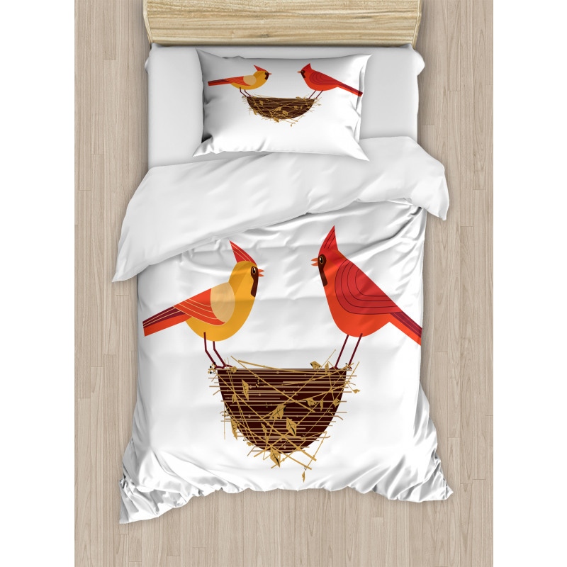 Red Cardinals Couple Nest Duvet Cover Set