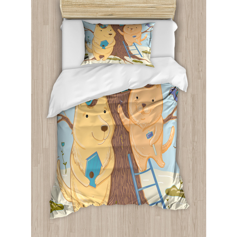 Couple Bears Tree Duvet Cover Set