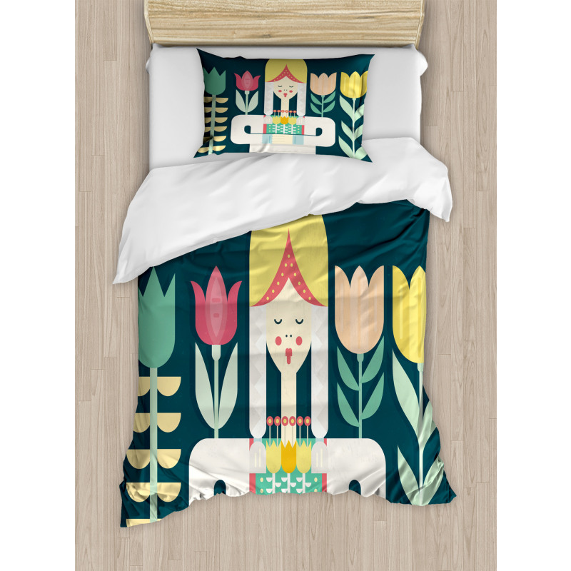 Dutch Girl and Flowers Duvet Cover Set