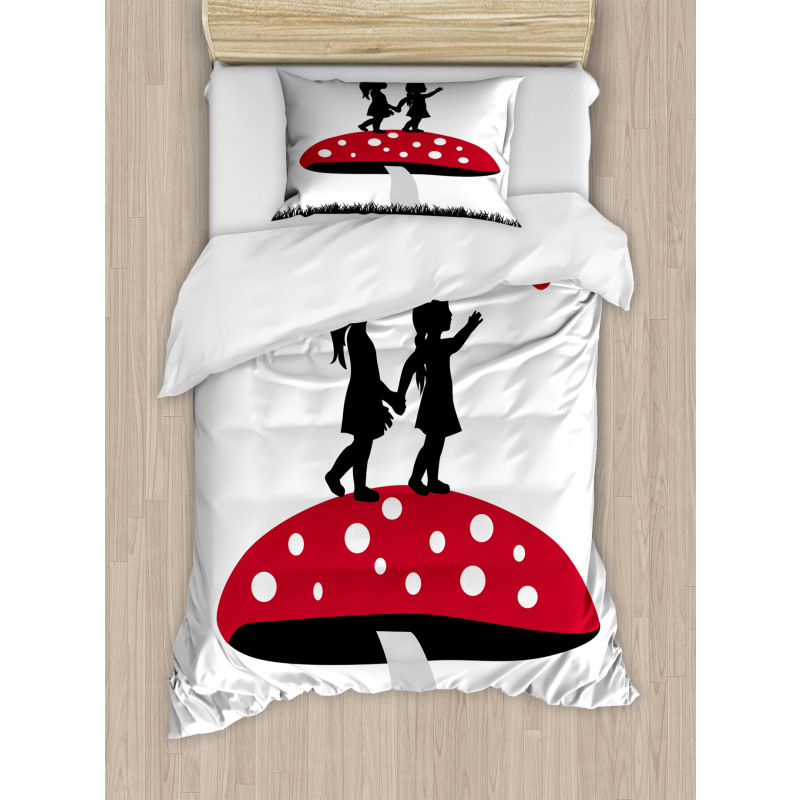 Little Girls on Toadstool Duvet Cover Set