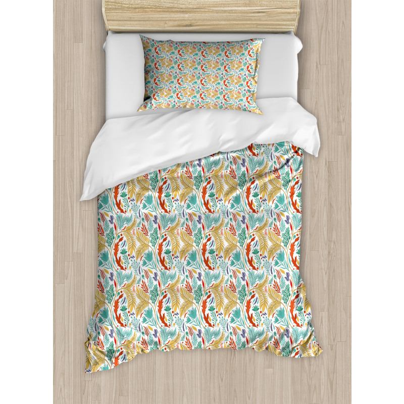 Botanical Leaves and Flowers Duvet Cover Set