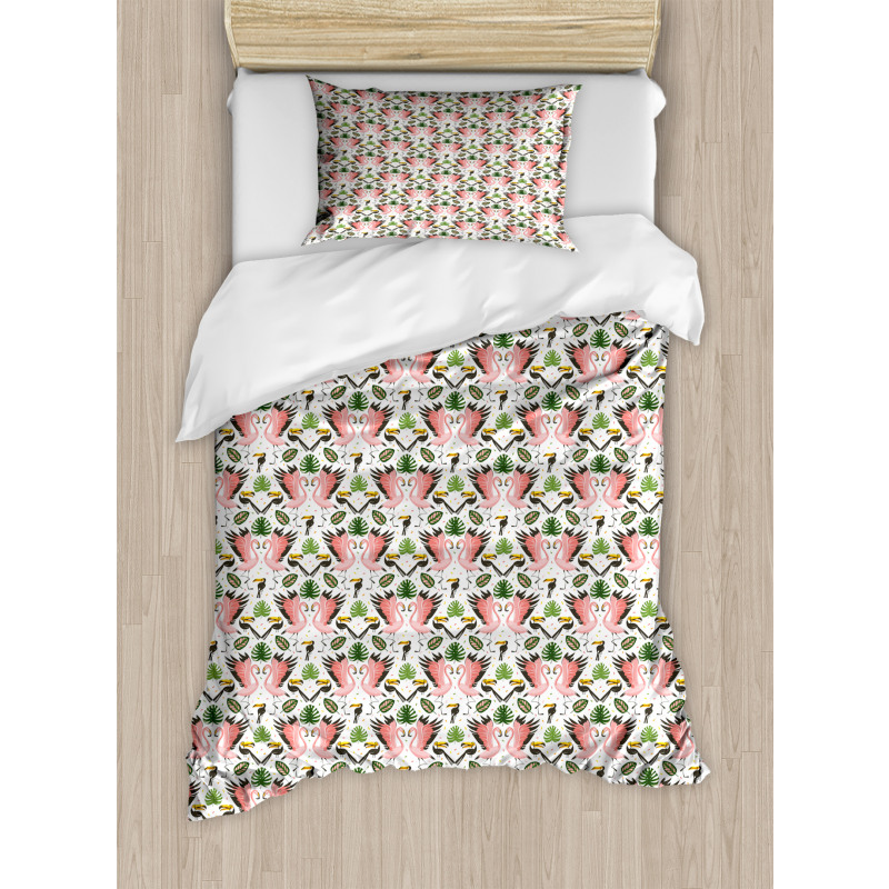 Exotic Flamingo and Leaves Duvet Cover Set