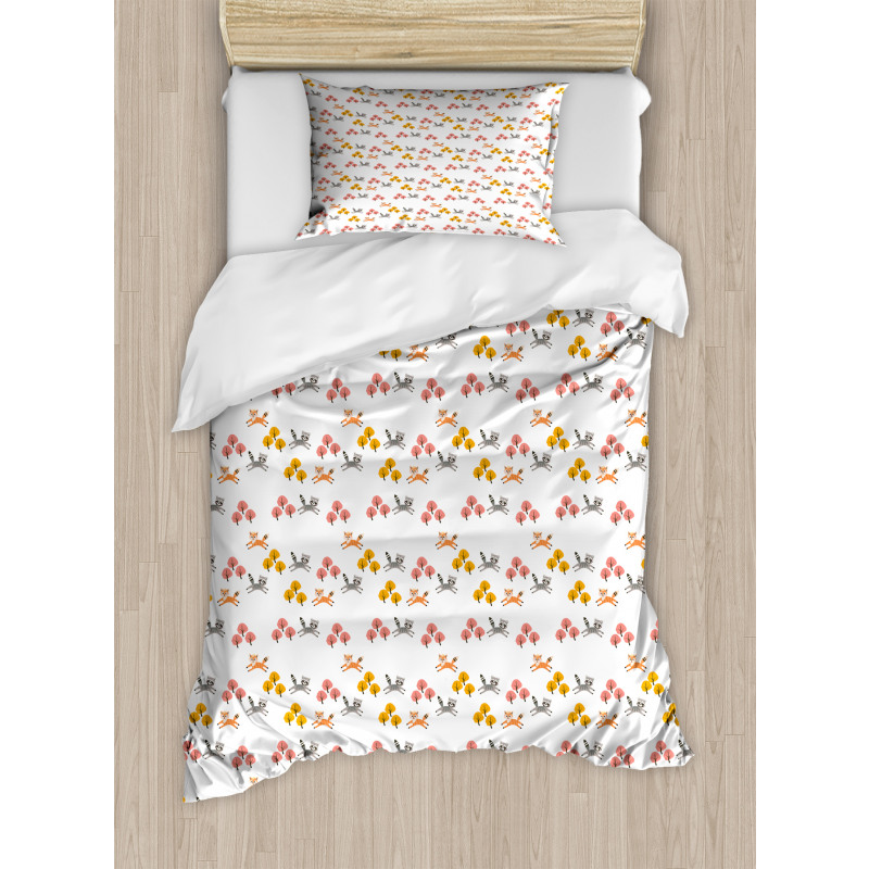 Little Raccoons and Foxes Duvet Cover Set