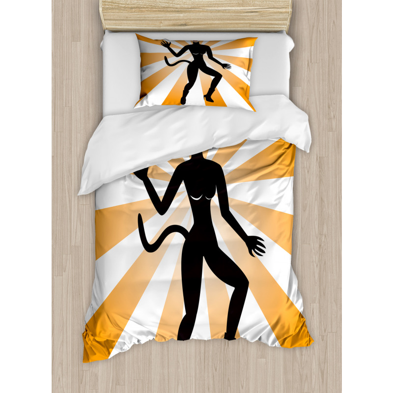 Cat Woman in Costume Rays Duvet Cover Set