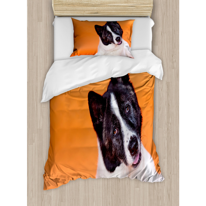 Akita on Orange Duvet Cover Set