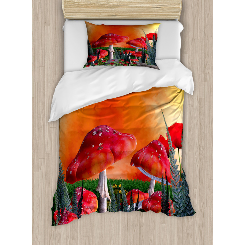 Clouds Leaves Poppies Duvet Cover Set