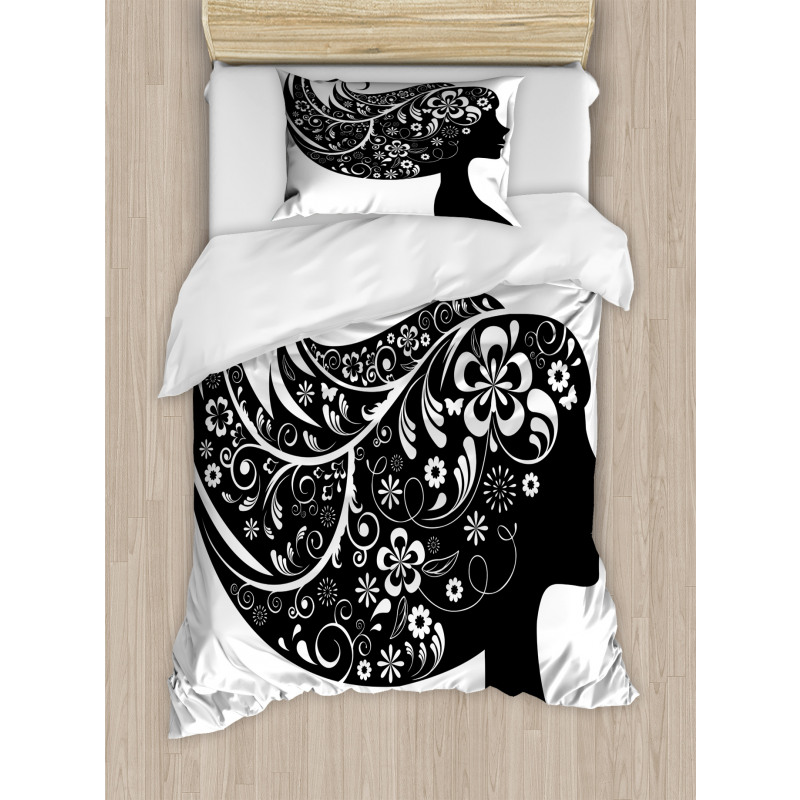 Woman with Floral Hair Duvet Cover Set