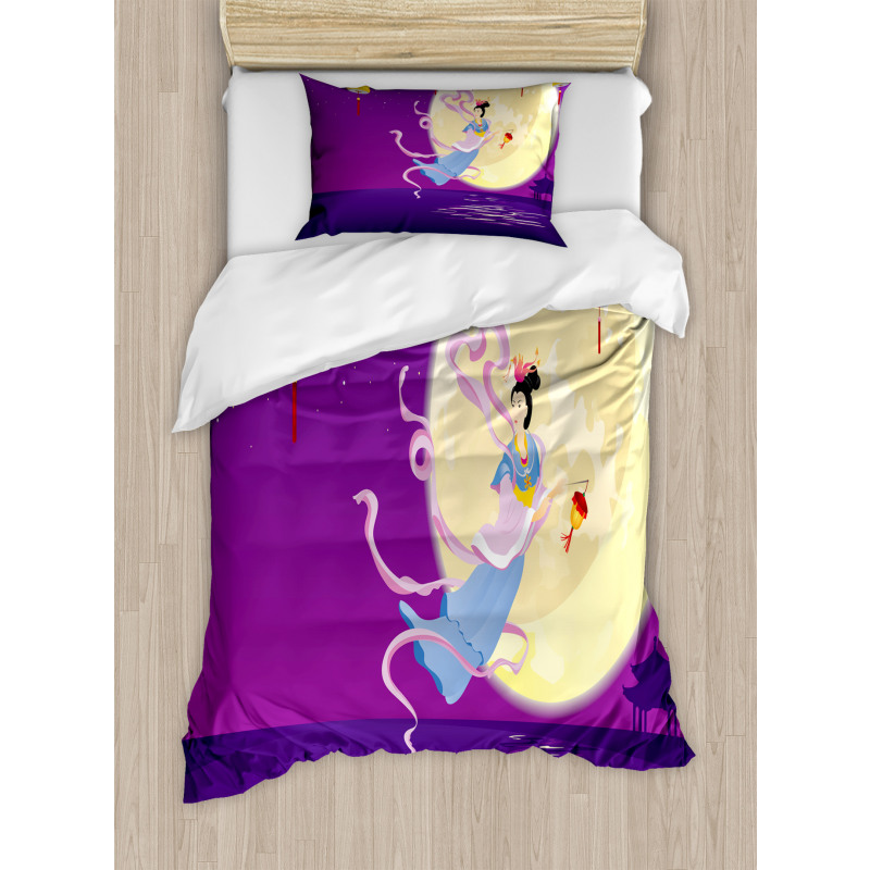 Chinese Woman Cartoon Duvet Cover Set