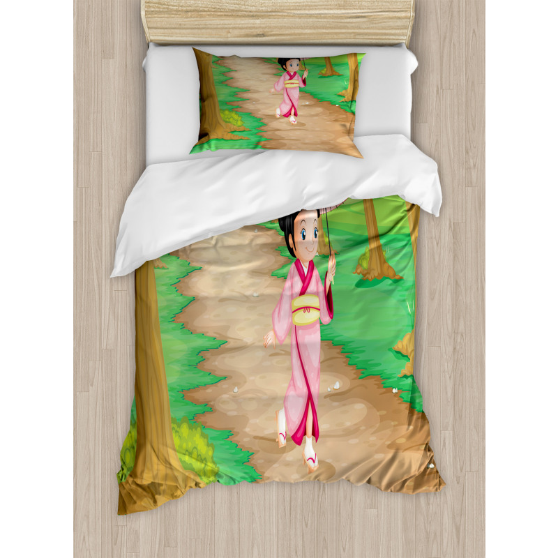 Cartoon Style Geisha Duvet Cover Set