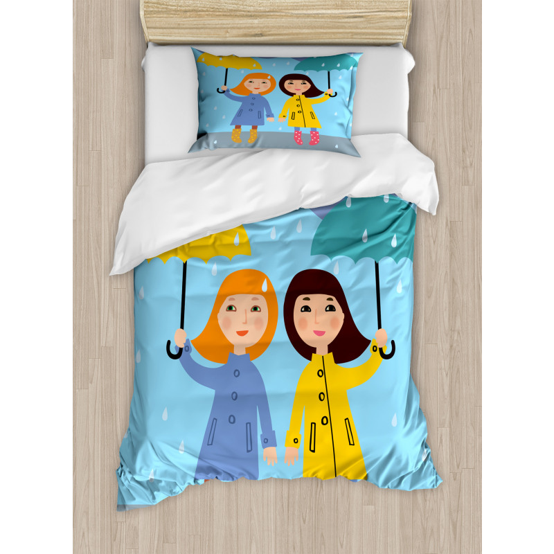 Girls Under the Rain Duvet Cover Set