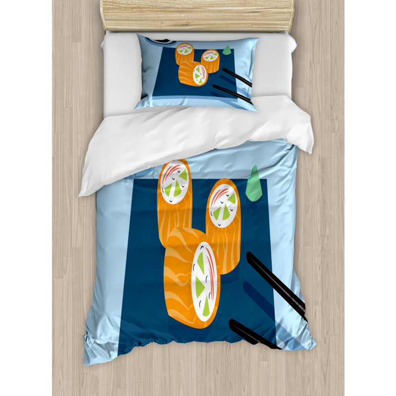 Colorful Doodle Sushi Plate Duvet Cover Set