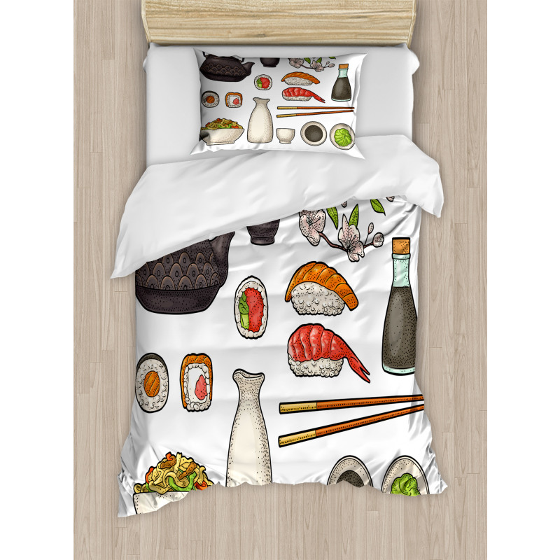 Japan Teapot Sakura Sushi Duvet Cover Set