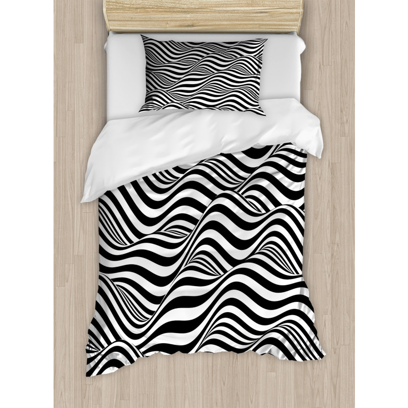 Monochrome Waves Duvet Cover Set