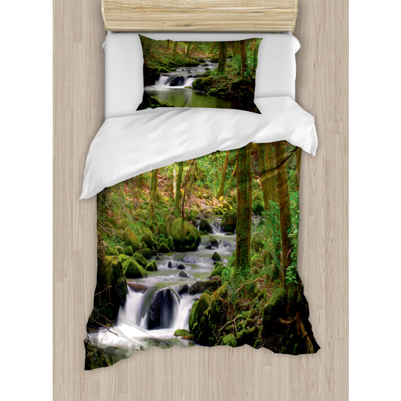 Forest over Mossy Rocks Duvet Cover Set