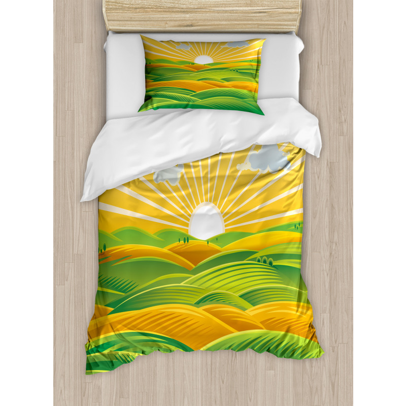 Fields Hills at Dawn Duvet Cover Set