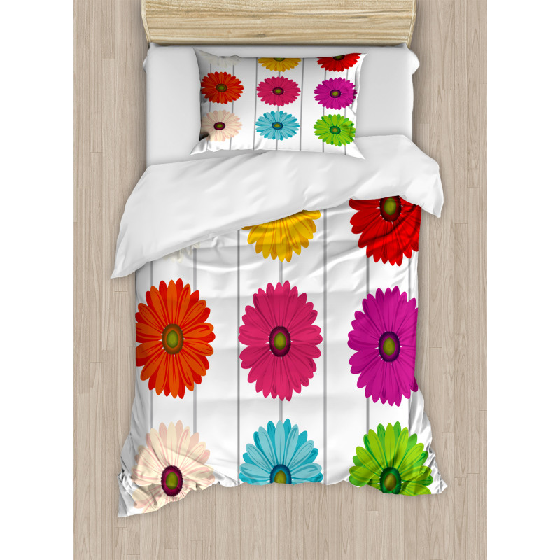 Vivid Petals on Stripe Duvet Cover Set