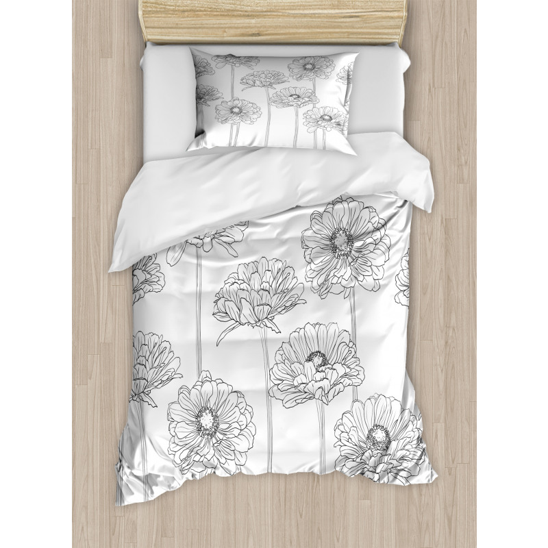 Thin Line Art Flowers Duvet Cover Set