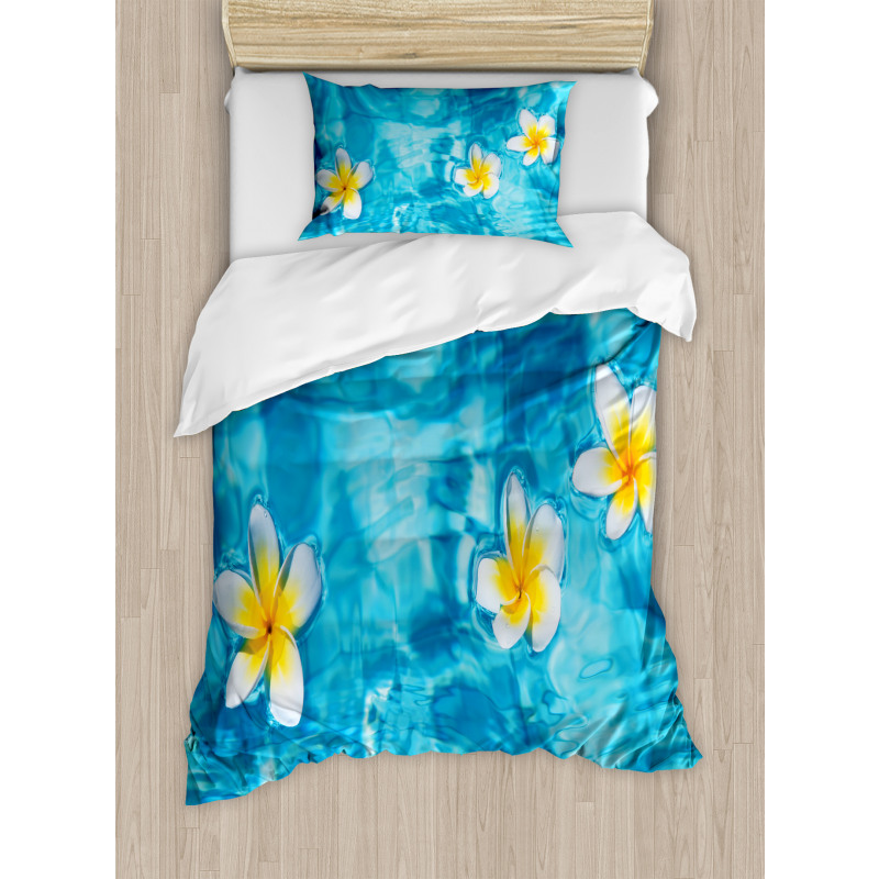 Frangipani Flower Aqua Duvet Cover Set