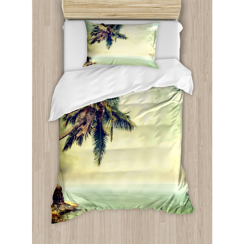 Palm Tree Rocky Shore Duvet Cover Set