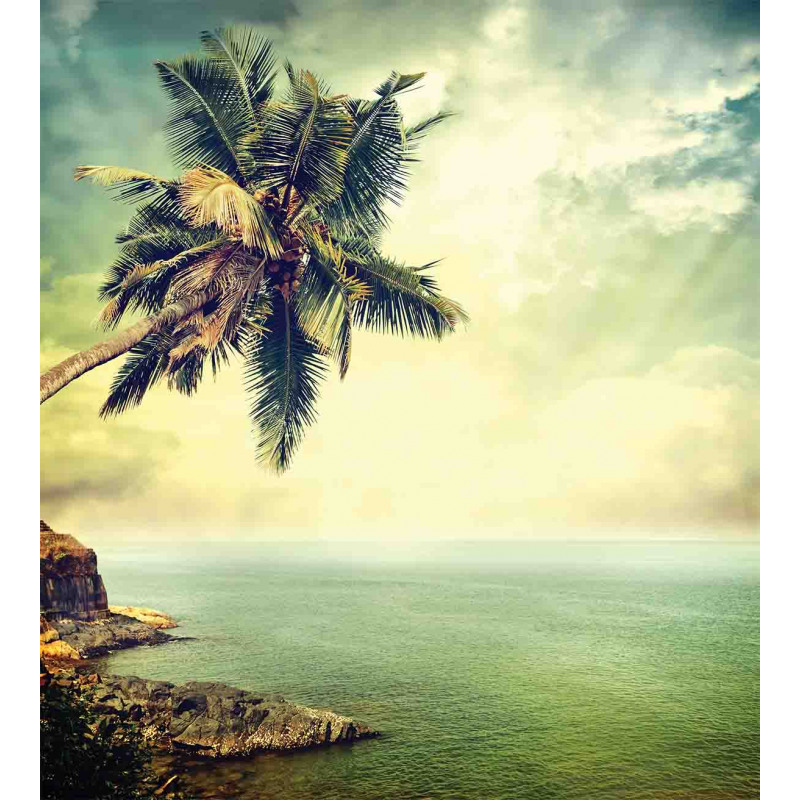 Palm Tree Rocky Shore Duvet Cover Set