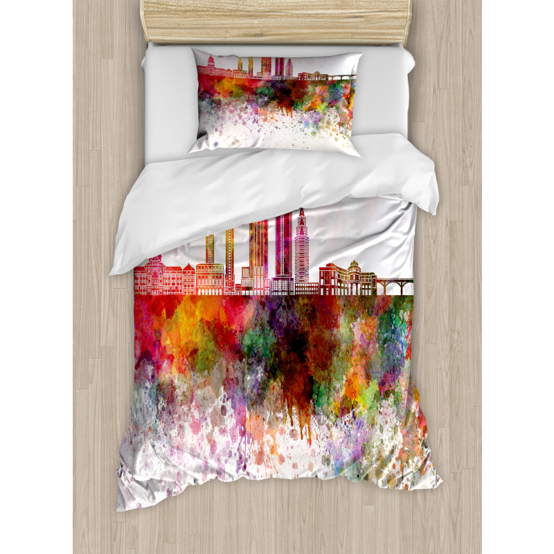 Watercolor Buildings Blots Duvet Cover Set