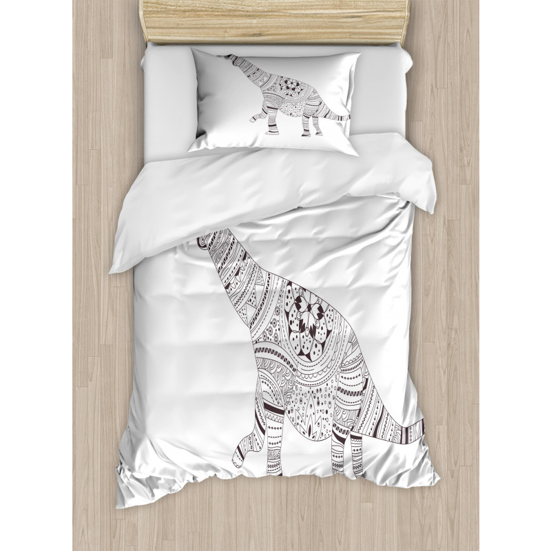 Monochrome Zentangle Dinosaur Duvet Cover Set