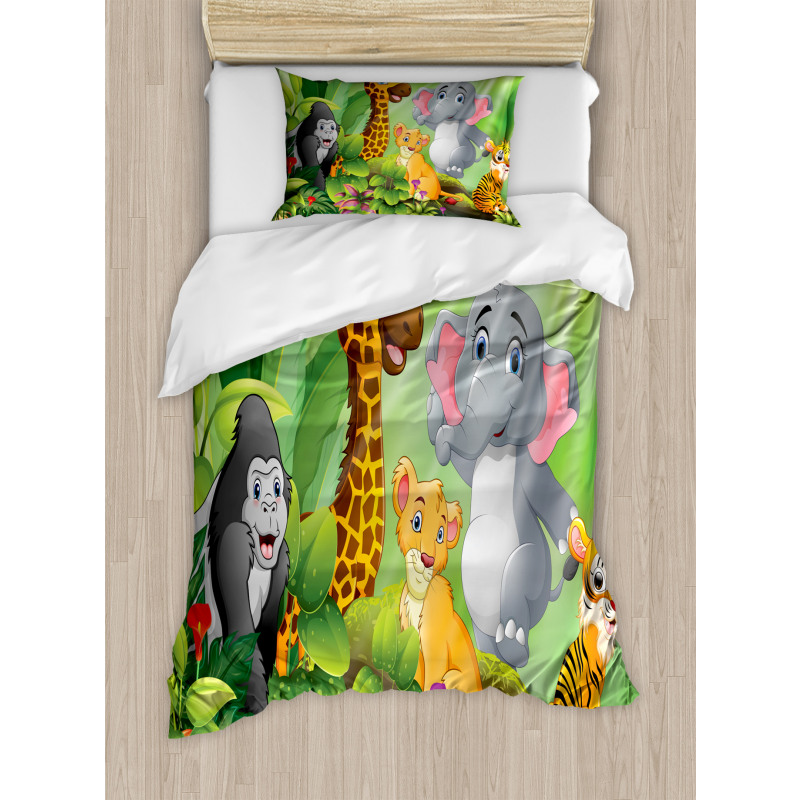 Cartoon Style Wild Animals Duvet Cover Set