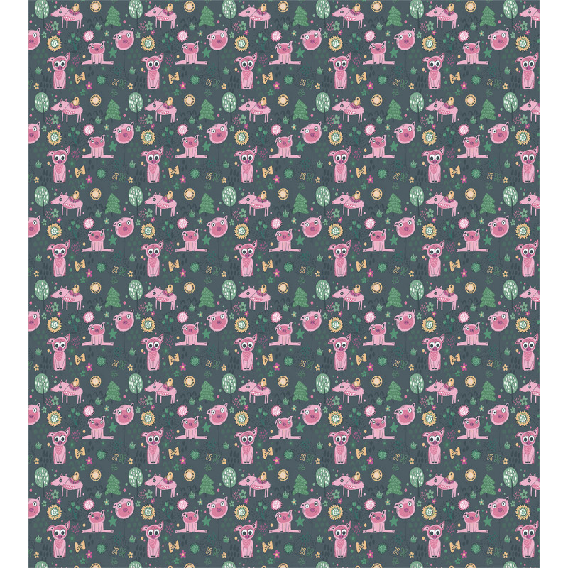 Piglets Flowers Birds Trees Duvet Cover Set