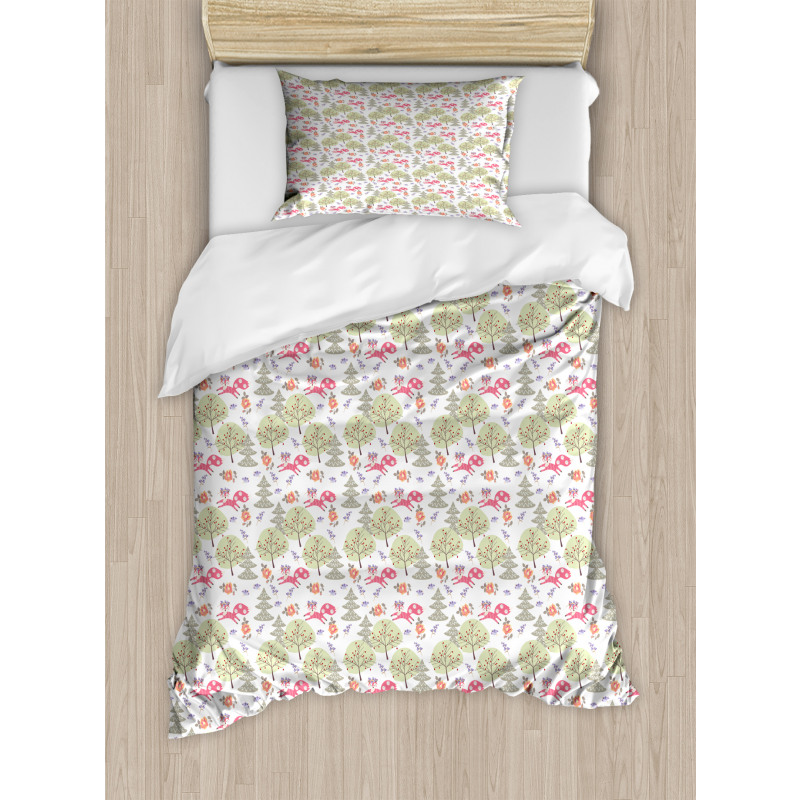 Soft Foxes Trees and Roses Duvet Cover Set