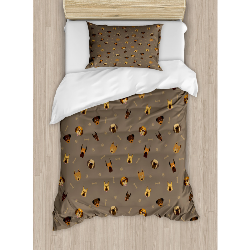 Heads Paw Print and Bones Duvet Cover Set