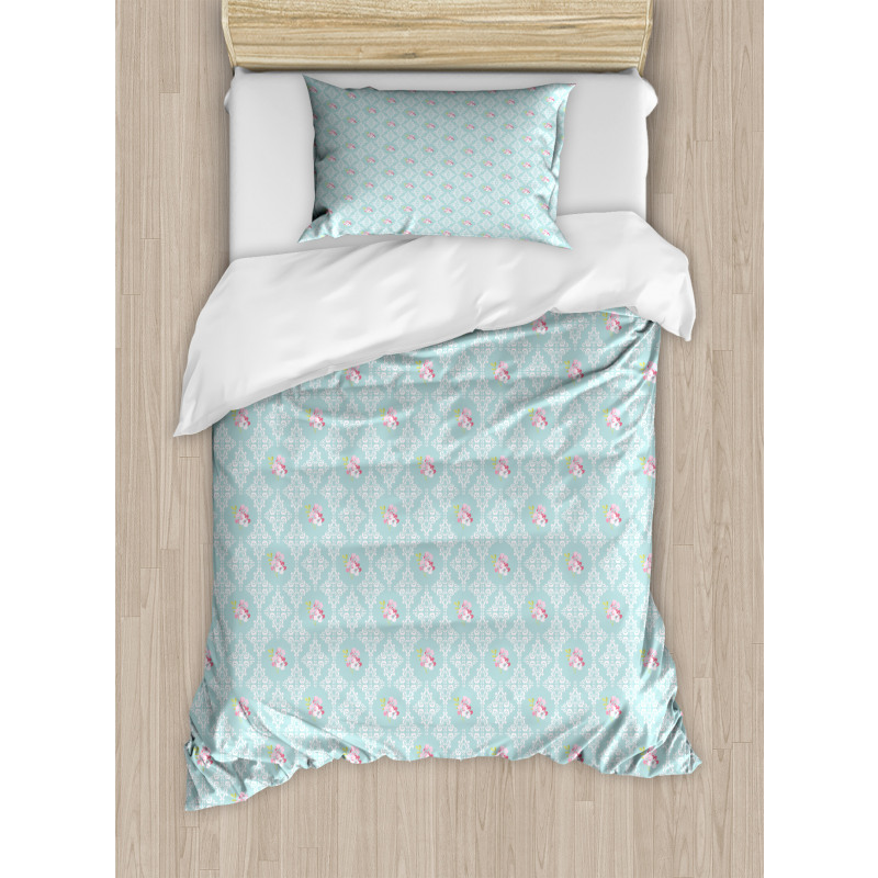 Intricate Pastel Flowers Duvet Cover Set