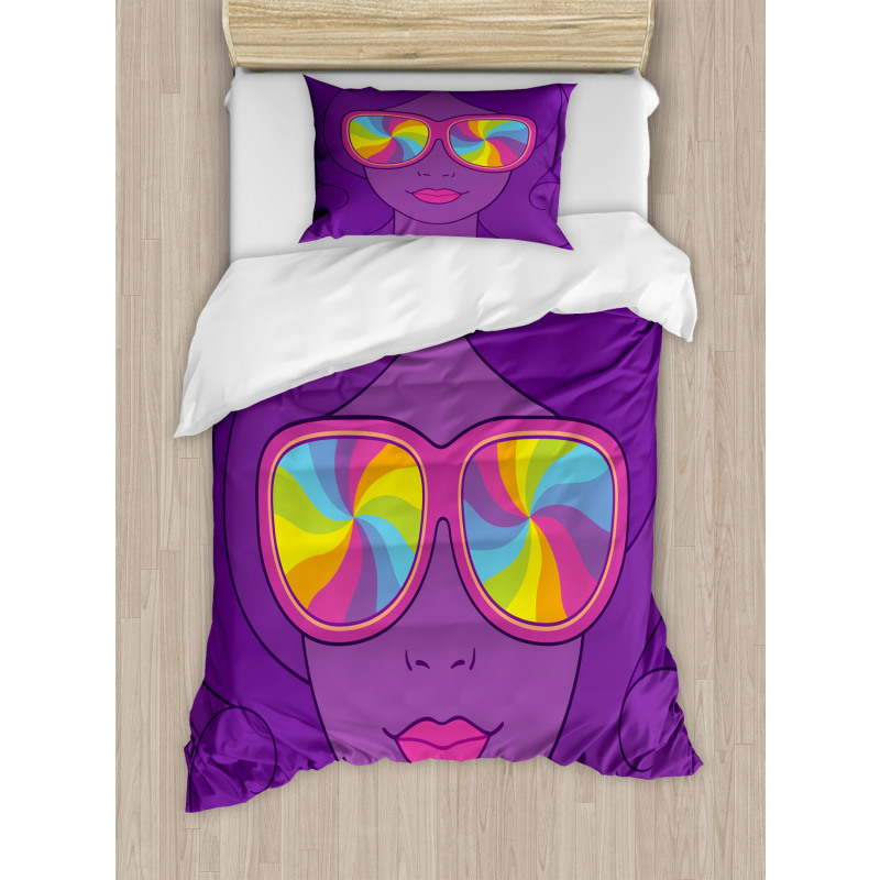 Girl with Rainbow Sunglasses Duvet Cover Set