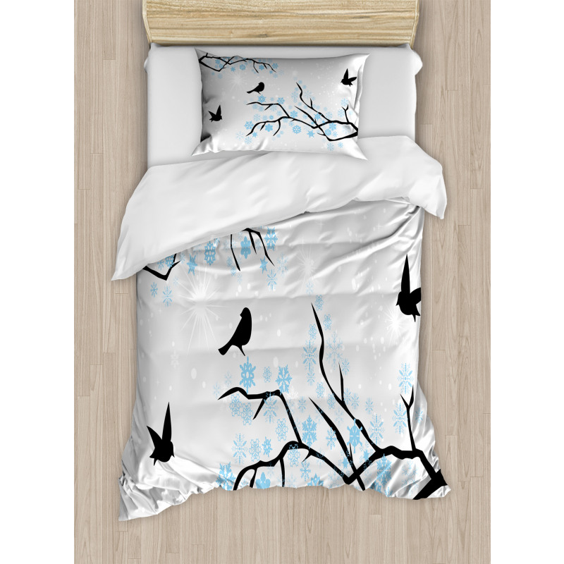 Winter Birds Stars Sky Duvet Cover Set