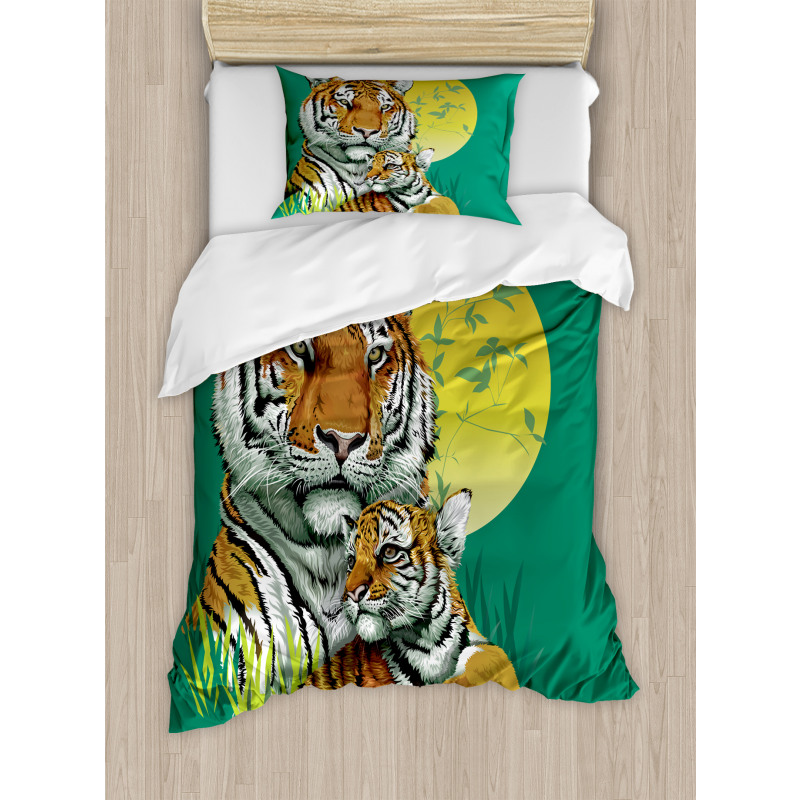 Tiger Family in Jungle Duvet Cover Set