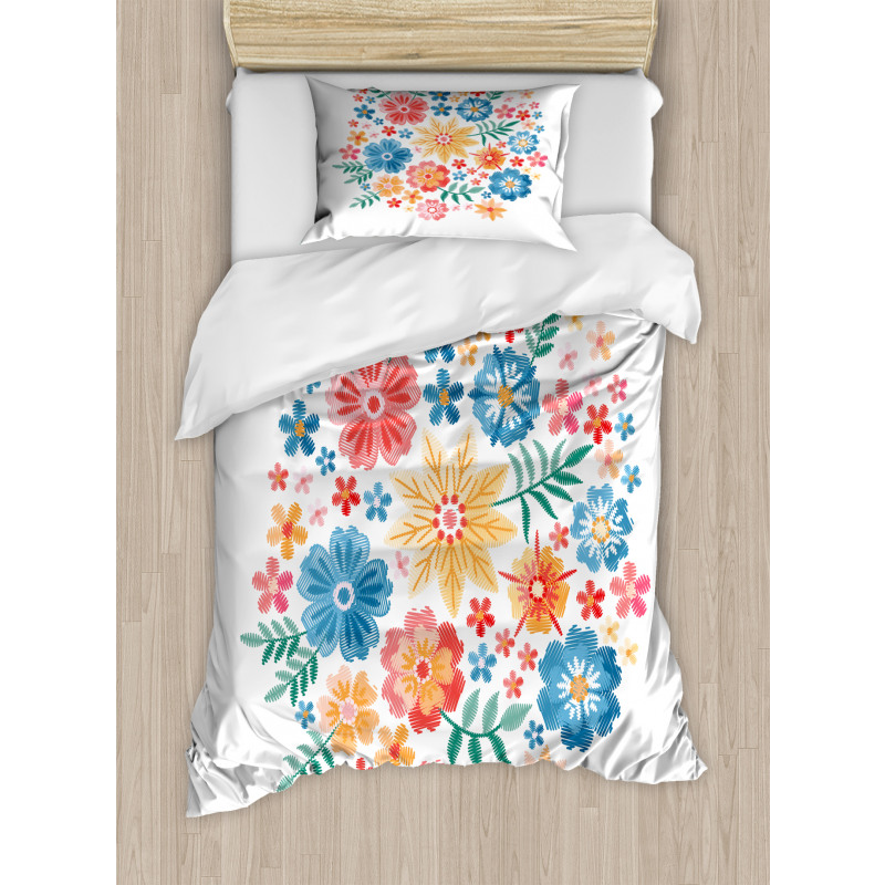 Colorful Folk Flowers Circle Duvet Cover Set