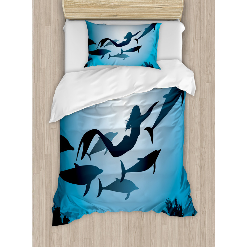 Mermaid and Dolphins Duvet Cover Set