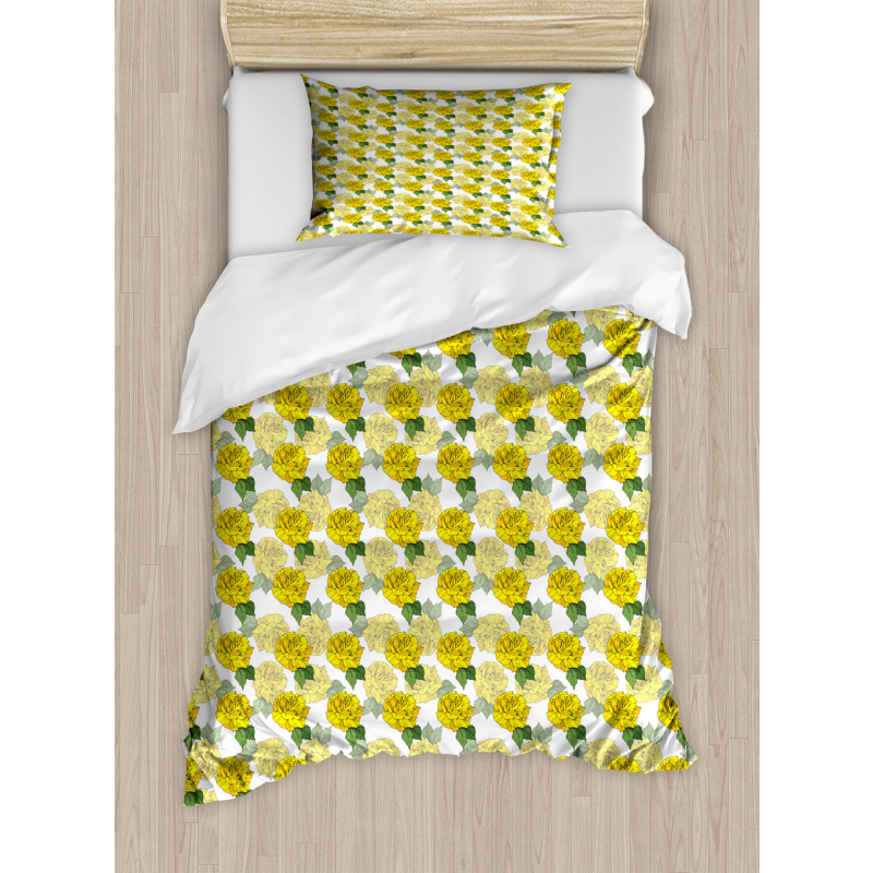 Graphical Spring Flowers Duvet Cover Set