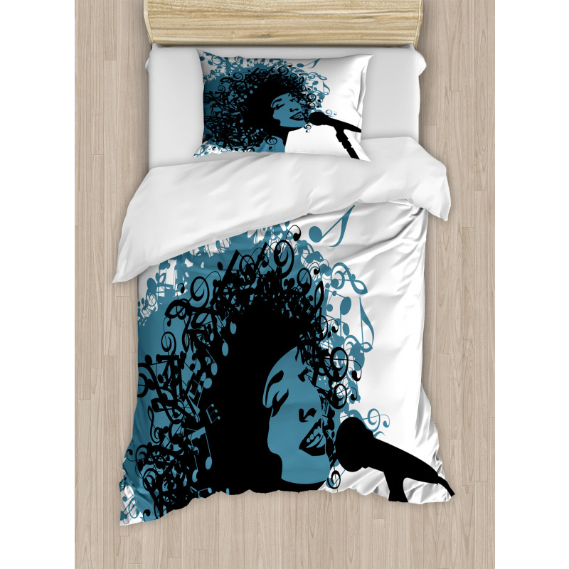 Singer Afro Music Note Hair Duvet Cover Set