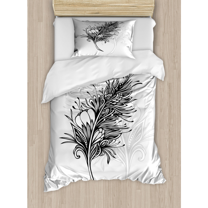 Doodle Style Plumage Boho Duvet Cover Set