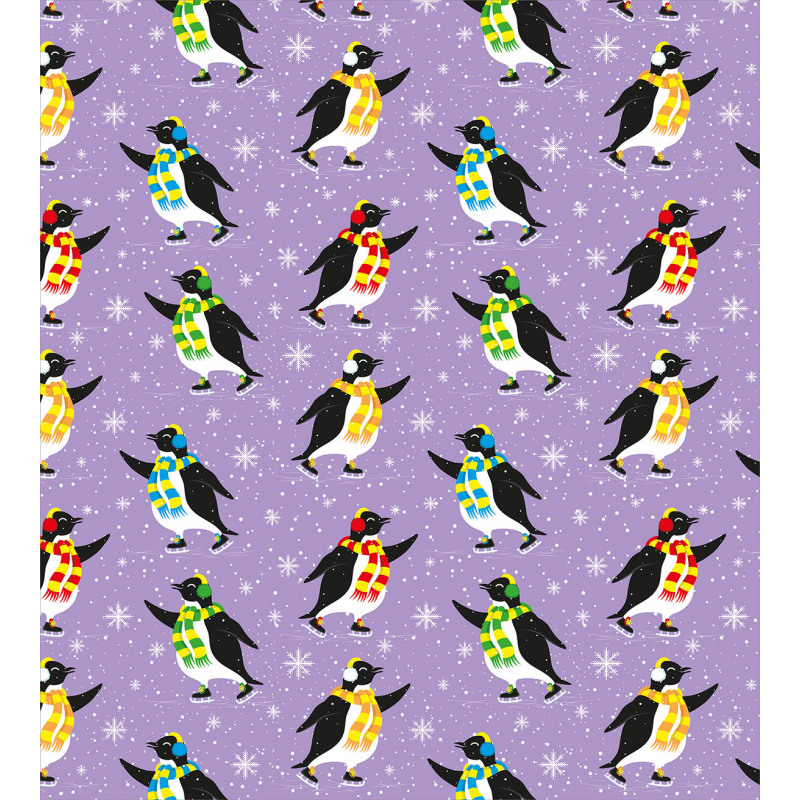 Penguins Skating Snowflakes Duvet Cover Set