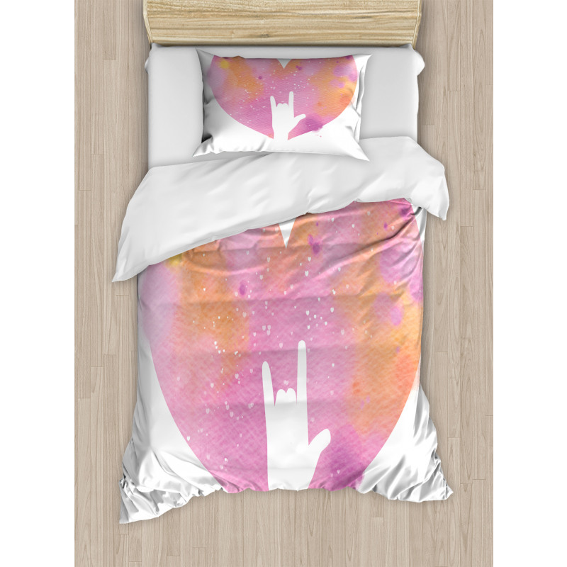 Watercolor Heart Rock Sign Duvet Cover Set