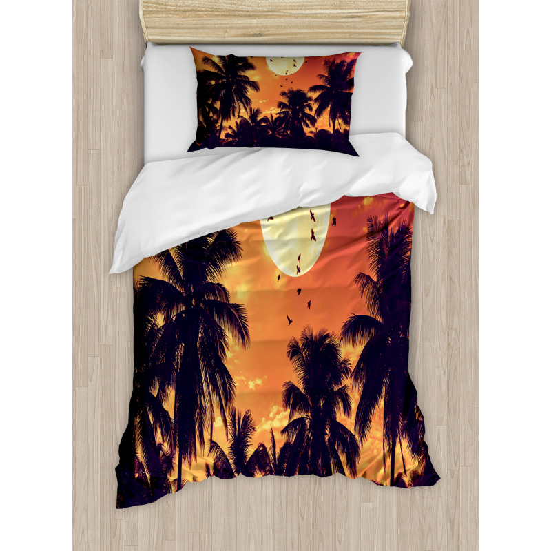 Palms Full Moon Birds Duvet Cover Set