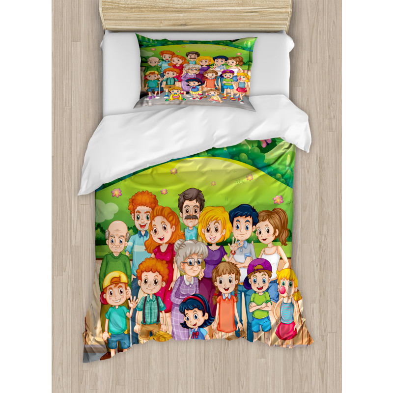 Cartoon Style Family Photo Duvet Cover Set