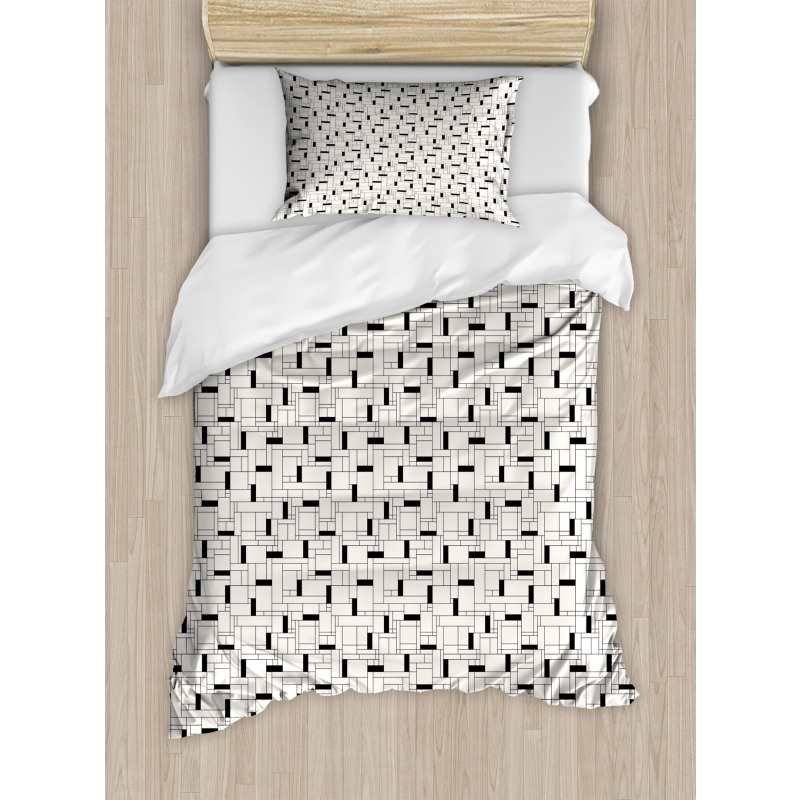 Modern Rectangular Grid Duvet Cover Set