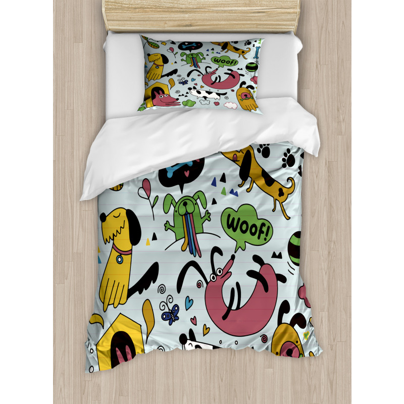 Vivid Playful Dog Pattern Duvet Cover Set