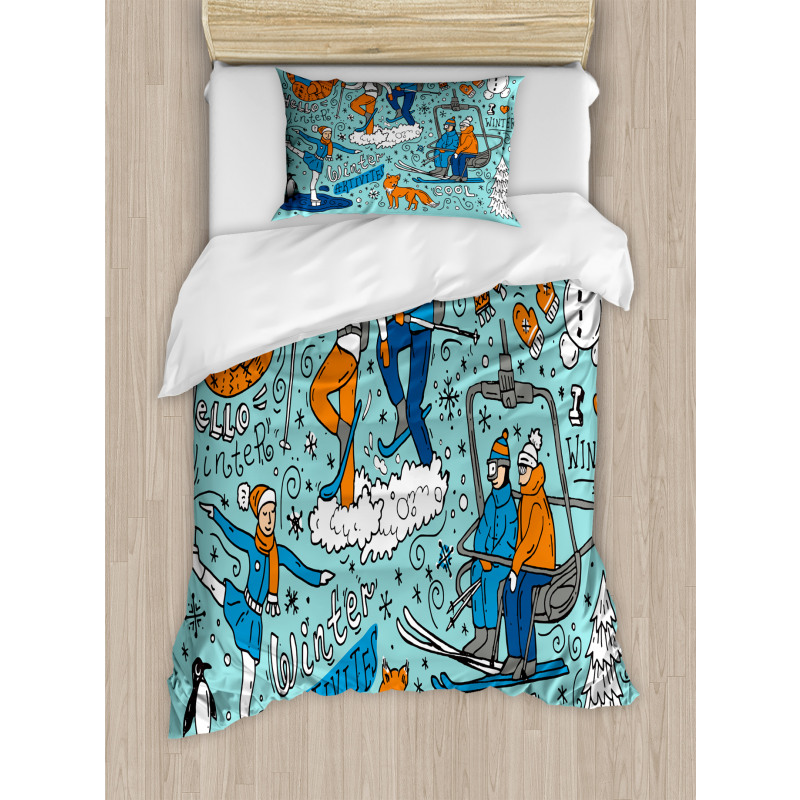 People Winter Activities Duvet Cover Set